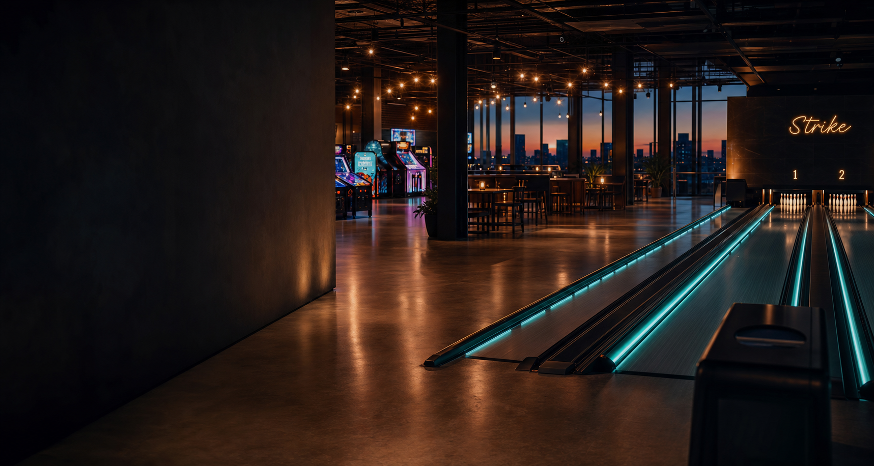 Empty venue interior at dusk